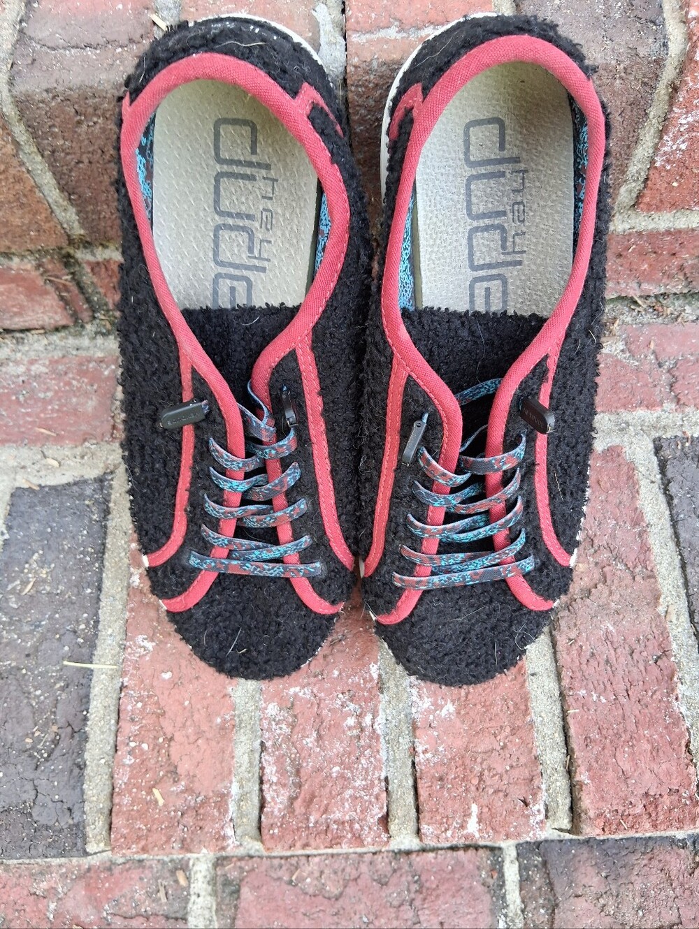Hey Dude Black and Red Casual Lace-Up Sneakers